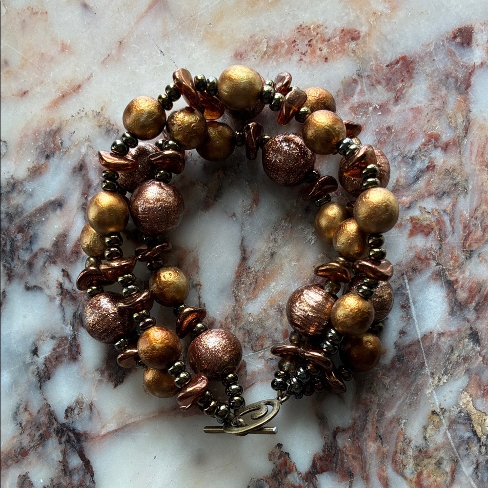Gold and Bronze Beaded Bracelet